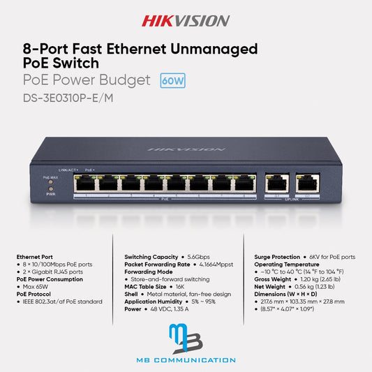 Hikvision DS-3E0310P-E/M 8-Port PoE Switch