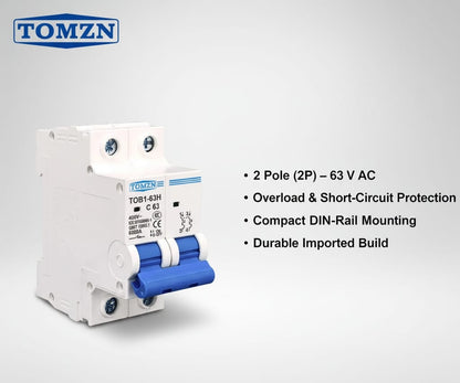 TOMZN 2P AC C-Type MCB Circuit Breaker 63A 230/400V