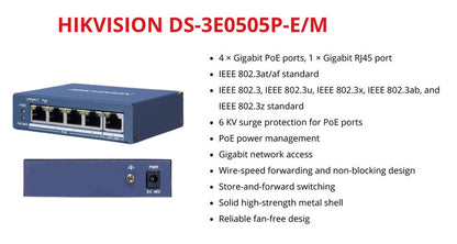 Hikvision DS-3E0505P-E/M 4-Port PoE Switch