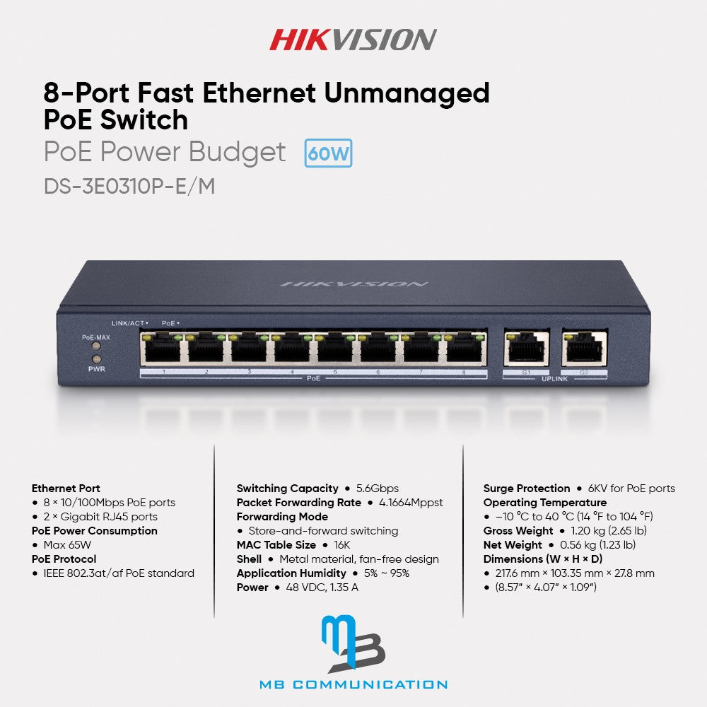 Hikvision DS-3E0310P-E/M 8-Port PoE Switch