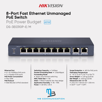 Hikvision DS-3E0310P-E/M 8-Port PoE Switch